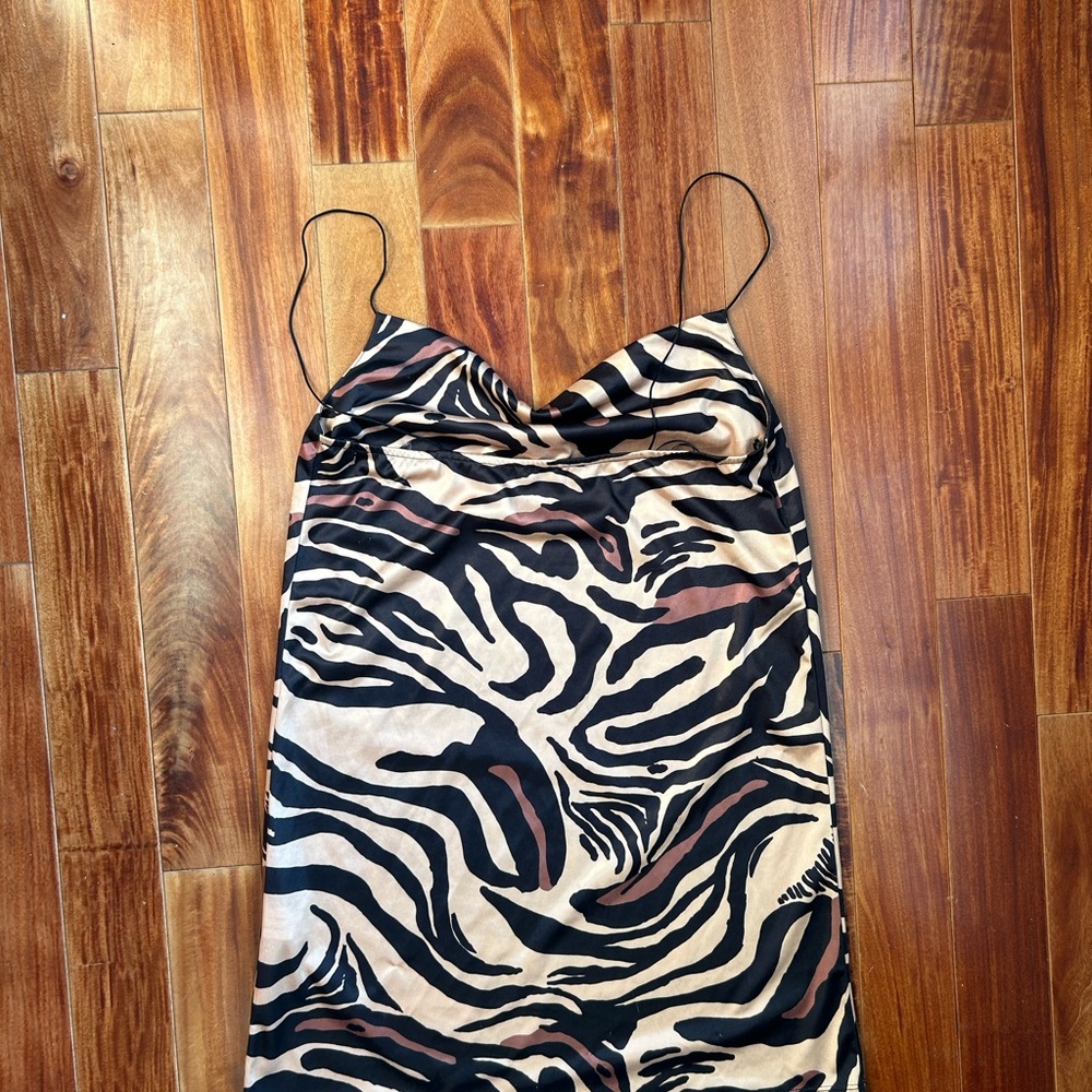 Tiger Print Silky Cowl Neck Dress - Picture 6 of 8